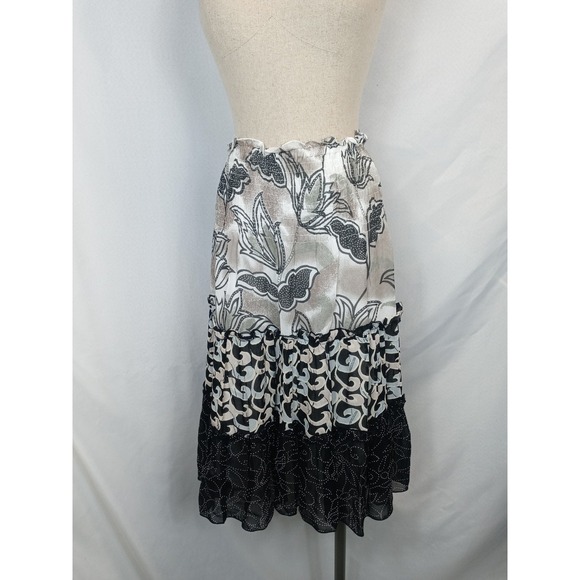 Phool Skirt Size S – Tiered Floral Boho Black Gray Elastic Waist Lightweight - Picture 1 of 9